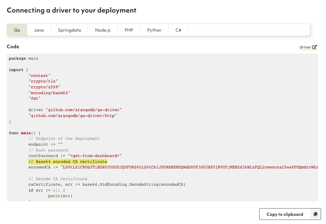 ArangoGraph Connecting Drivers