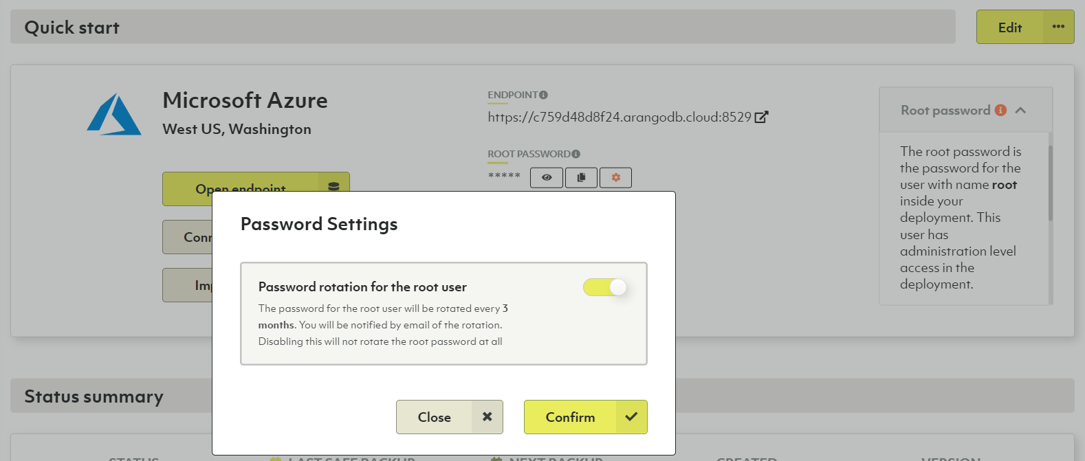 ArangoGraph Deployment Password Rotation