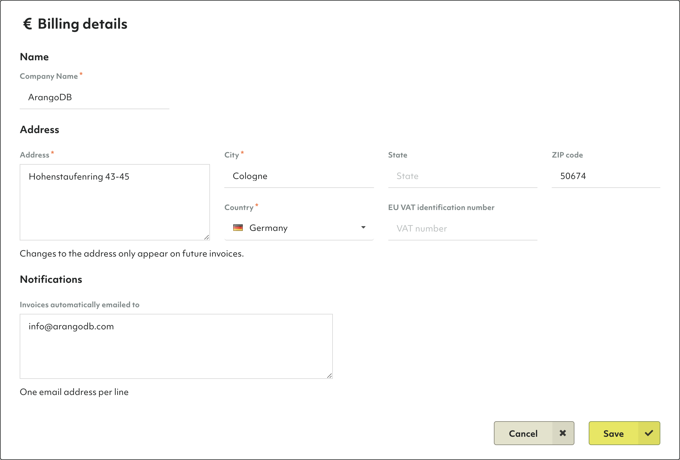 ArangoGraph Billing Details