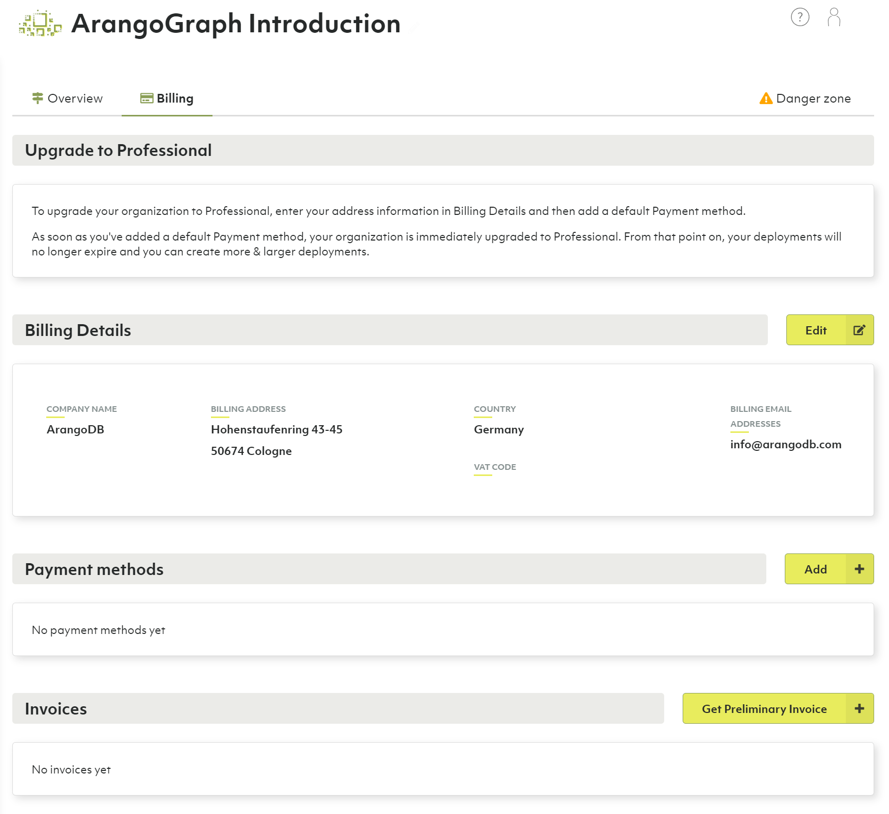 ArangoGraph Billing