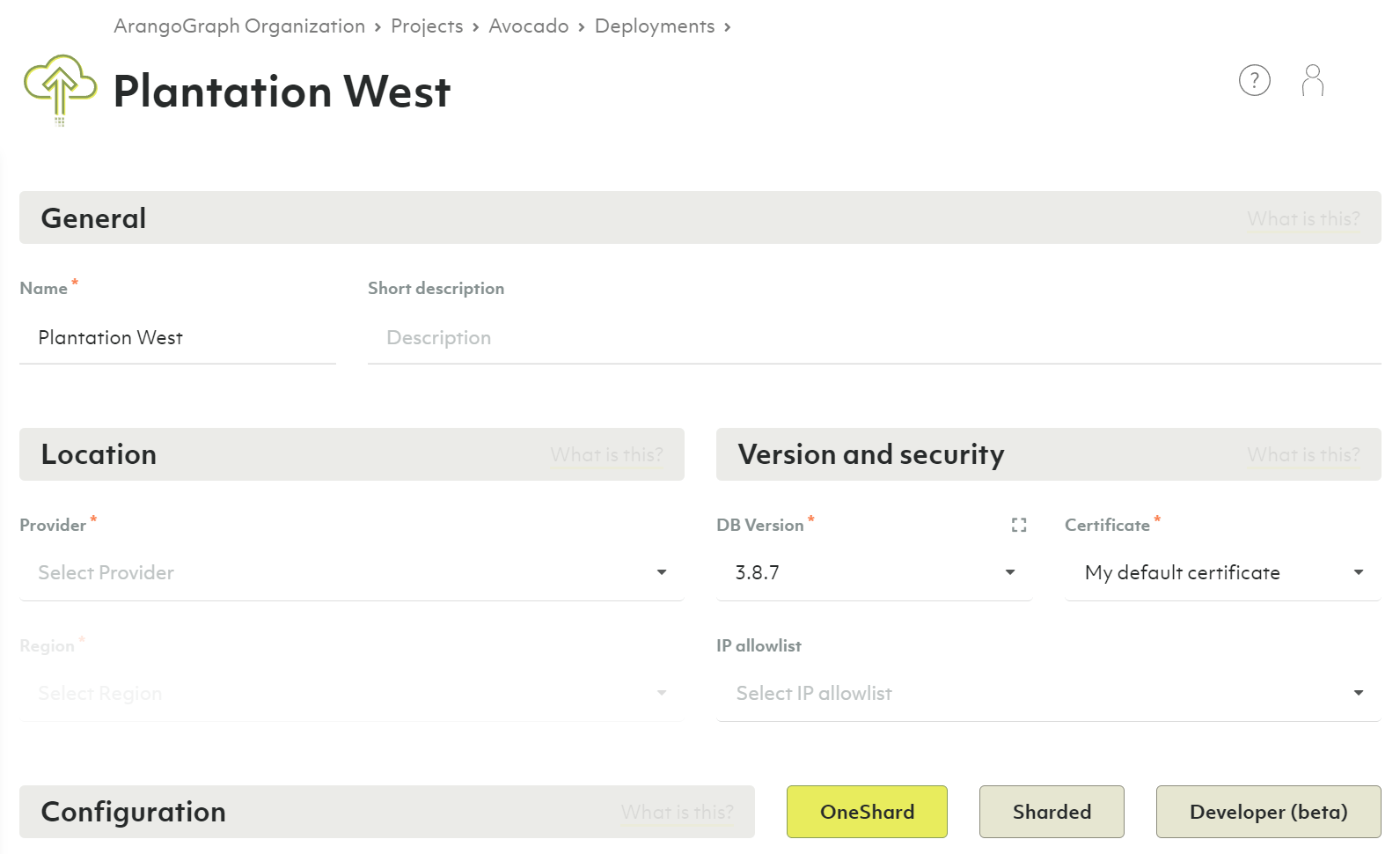 ArangoGraph New Deployment