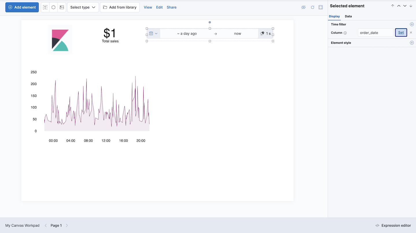 Custom time filter added to the workpad